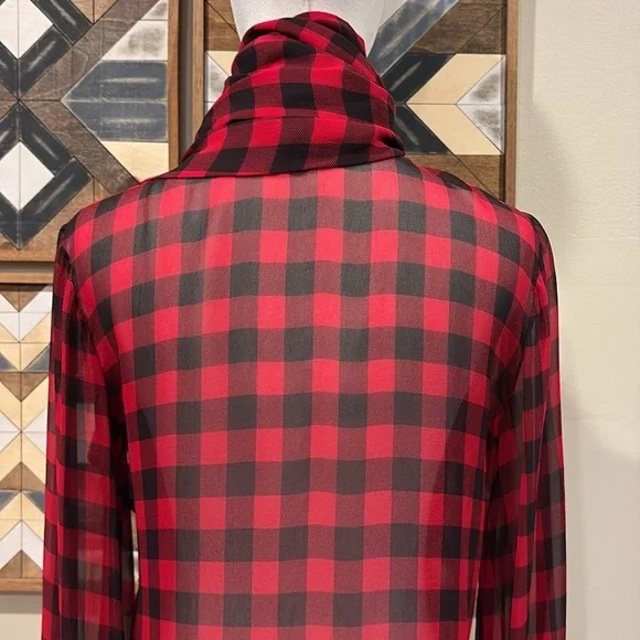 Vintage Ralph Lauren Collection Silk Plaid Button-Up Top Blouse Red / Black 6 - Picture 6 of 12